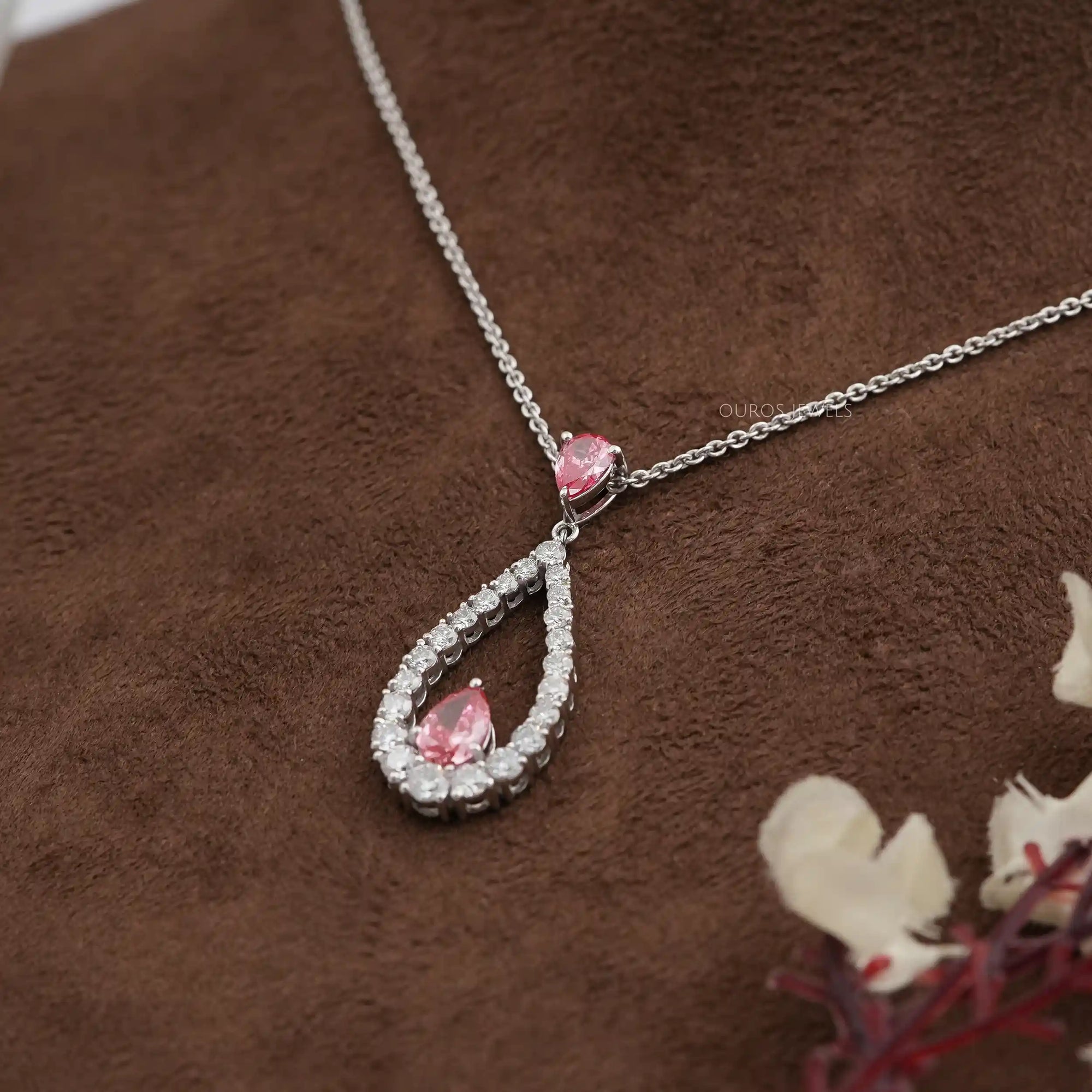 Pink Pear Diamond Open Shape Pendant Necklaces