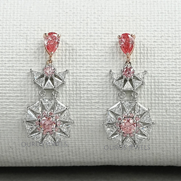 Boucles d'oreilles pendantes en forme d'étoile avec diamant rose