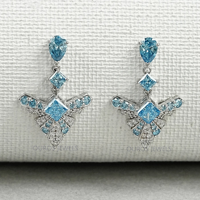 Boucles d'oreilles pendantes en diamant géométrique bleu