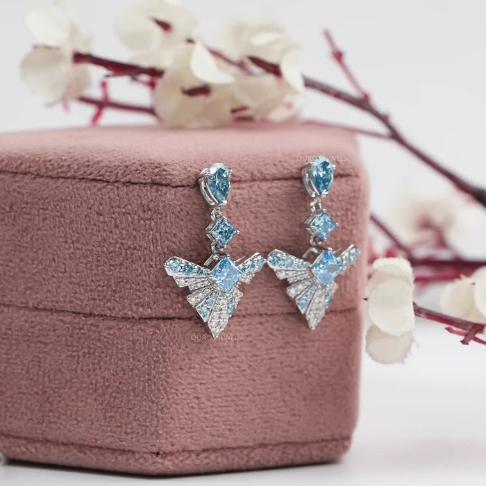 Blue Multi Shape Lab Diamond Drop Earrings