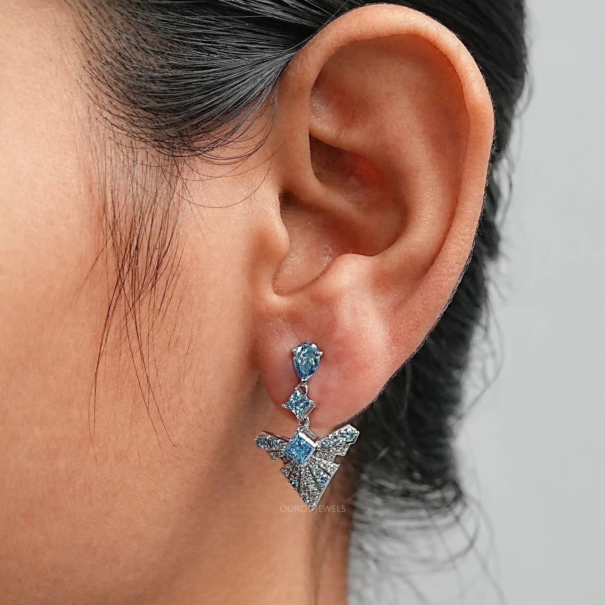 Blue Multi Shape Lab Diamond Drop Earrings Earrings