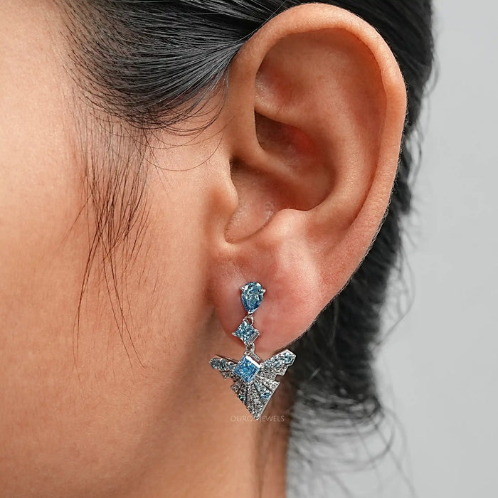 Blue Multi Shape Lab Diamond Drop Earrings