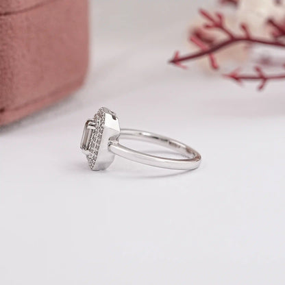 Olive Emerald Cut Lab Diamond Double Halo Engagement Ring Ring