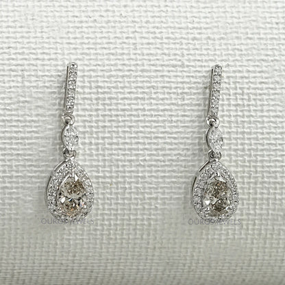 Olive Pear Shape Halo Drop Dangle Earrings Earrings