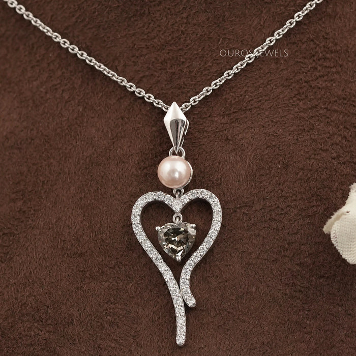 Pendentif coeur en diamant avec perles et olives