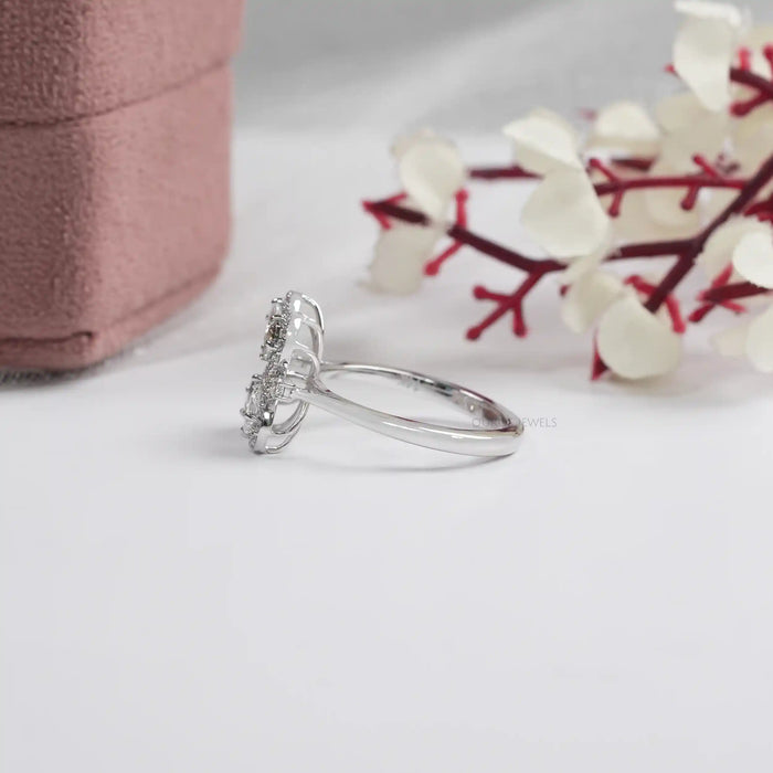 Olive Pear Shape Lab Diamond Floral Style Halo Ring