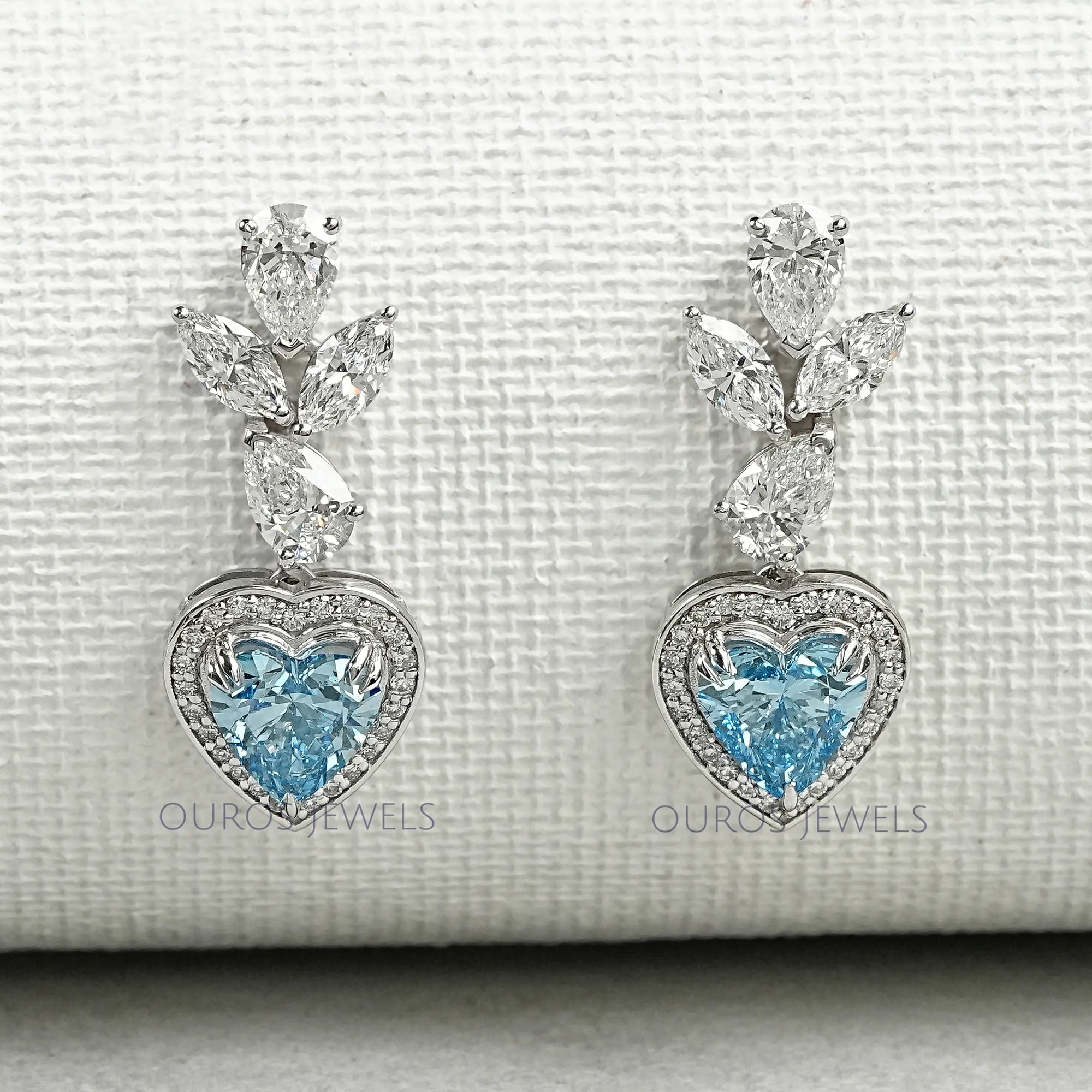 Blue Heart Halo Diamond Dangle Earrings Earrings
