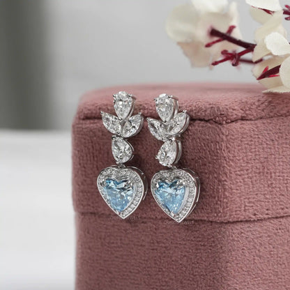Blue Heart Lab Diamond Halo Drop Earrings Earrings