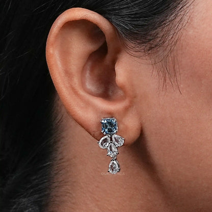 Blue Asscher Lab Diamond Drop Earrings Earrings