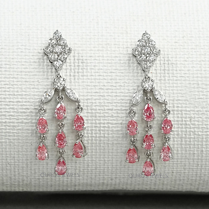 Fancy Pink Pear Chandelier Earrings