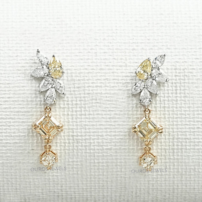 Boucle d'oreille pendante en diamant de laboratoire Asscher jaune