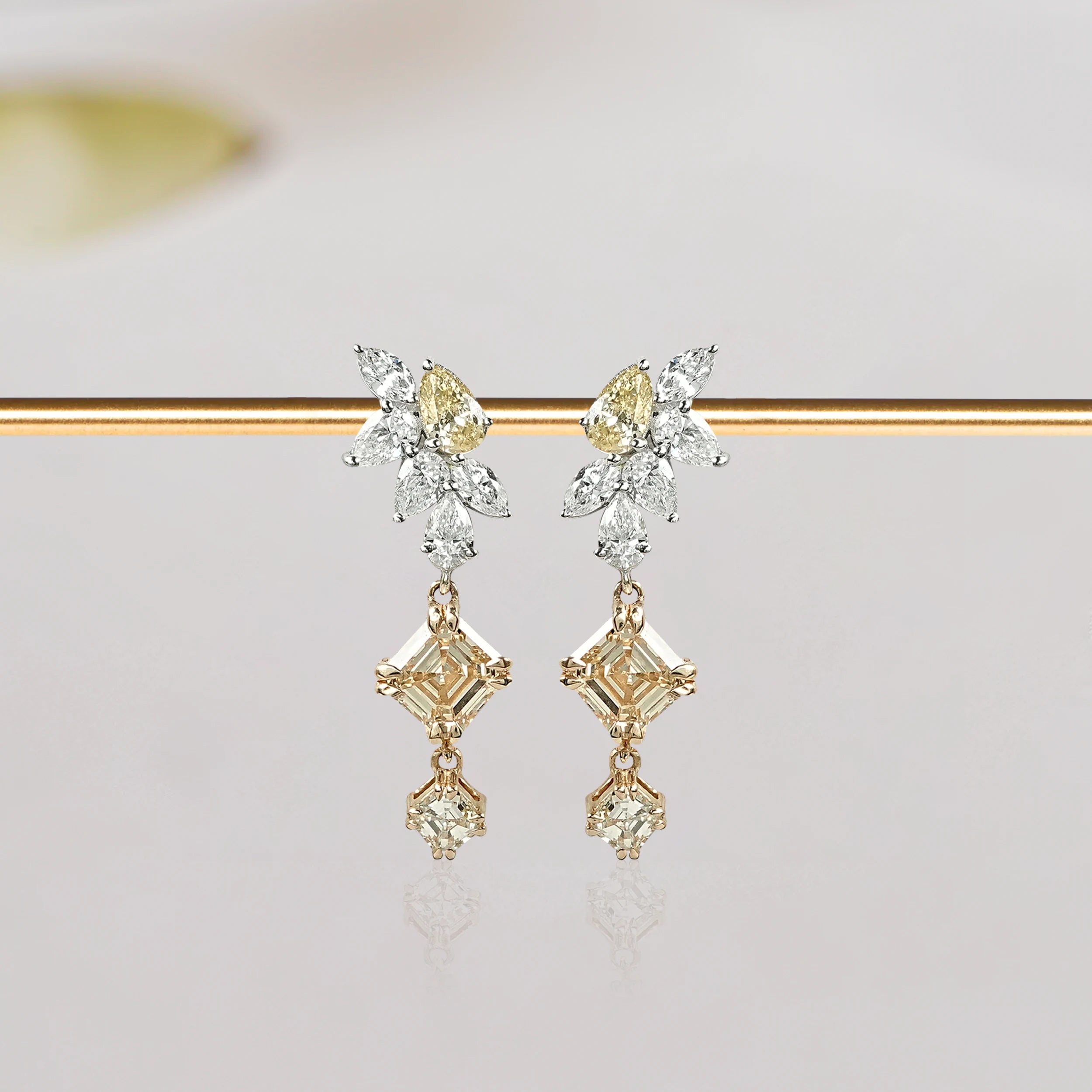 Yellow asscher diamond drop earrings