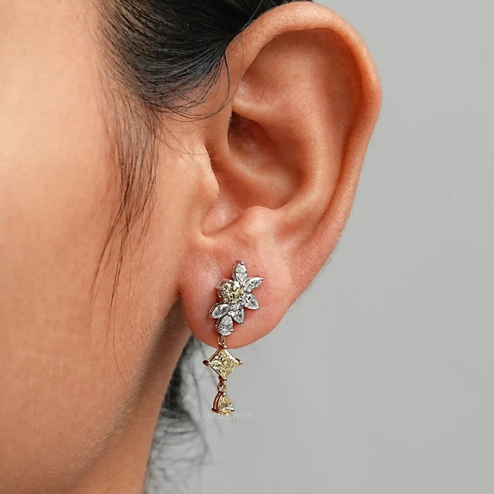 Yellow Princess Lab Diamond Floral Drop Earrings