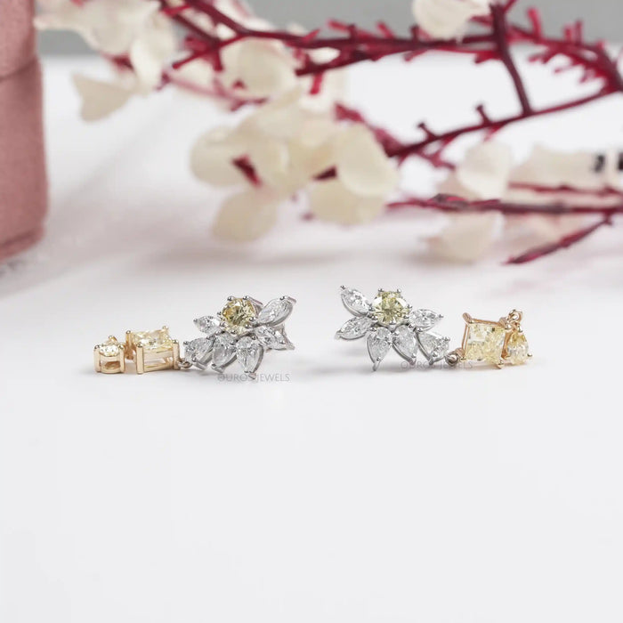 Yellow Princess Lab Diamond Floral Drop Earrings