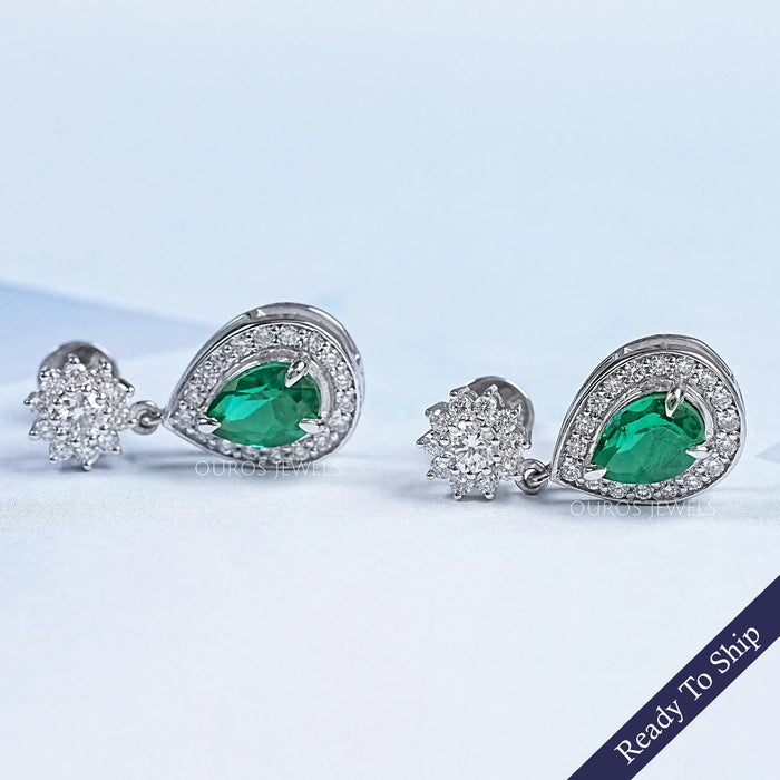 Emerald Pear Gemstone Drop Earrings