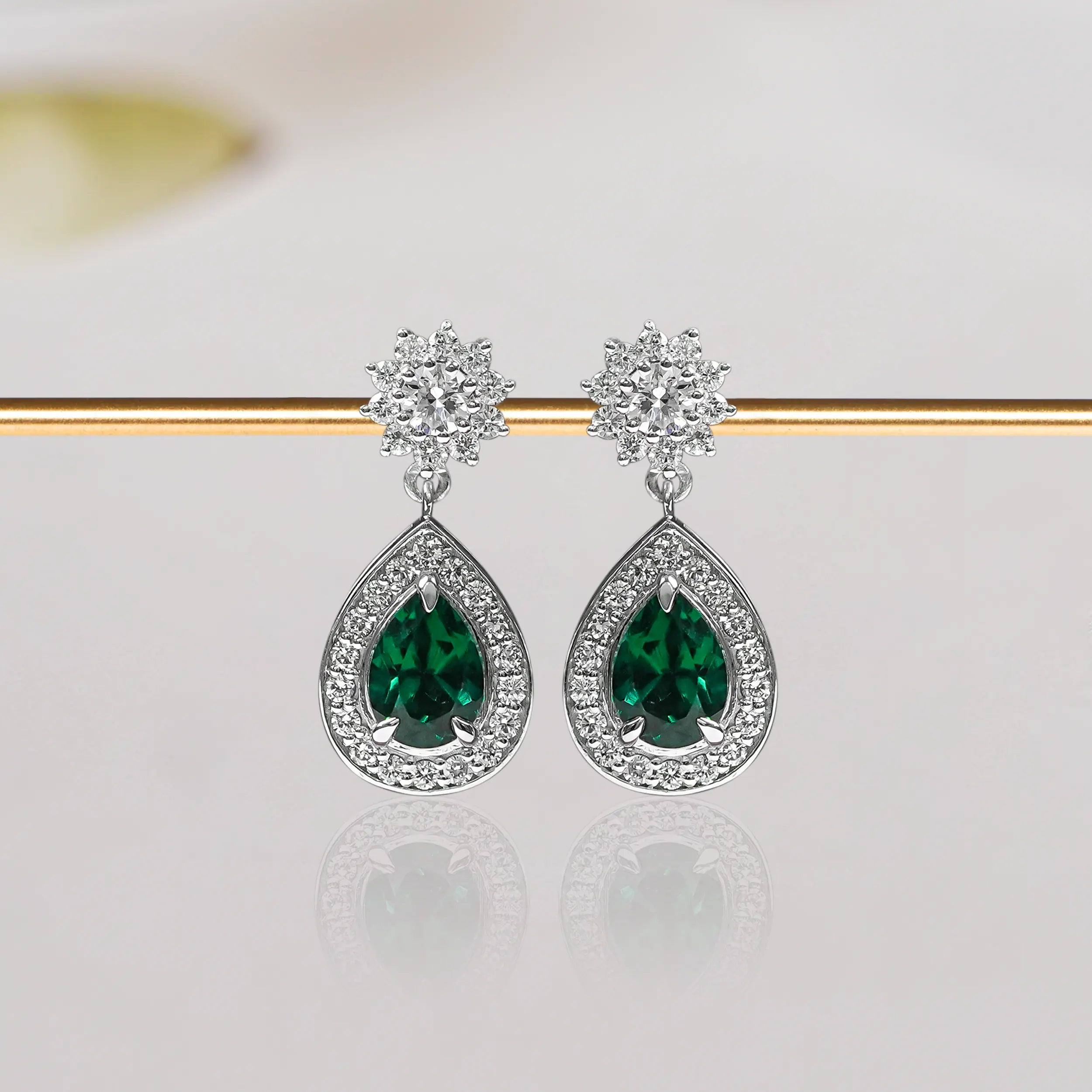 Pear Shaped Emerald Drop Earrings