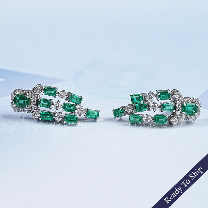 Green Emerald Halo Chandelier Dangle Earrings