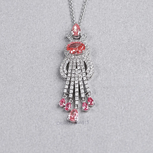 Pink Oval Cut Lab Diamond Pendant Necklace Necklaces