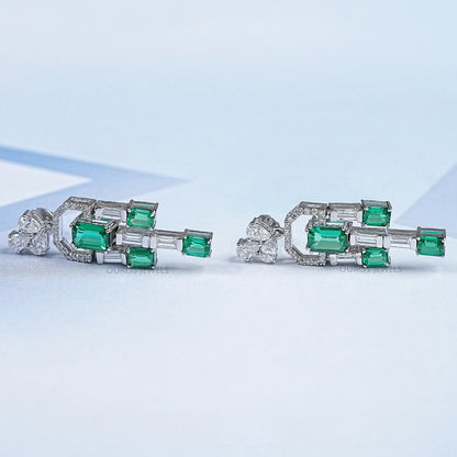 Green Emerald And Diamond Linear Drop Earrings Earring