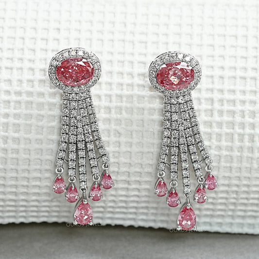 Pink Oval And Pear Cut Lab Diamond Chandelier Earrings Earring