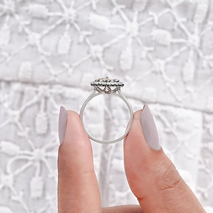 Yellow Pear Cut Lab Diamond Bezel Set Floral Style Halo Ring