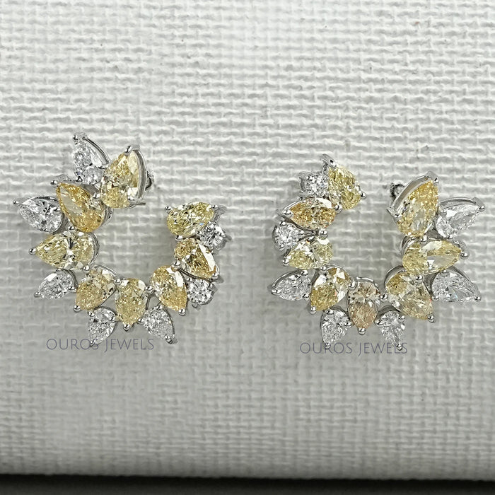 Boucles d'oreilles créoles ouvertes en diamants et poires jaunes