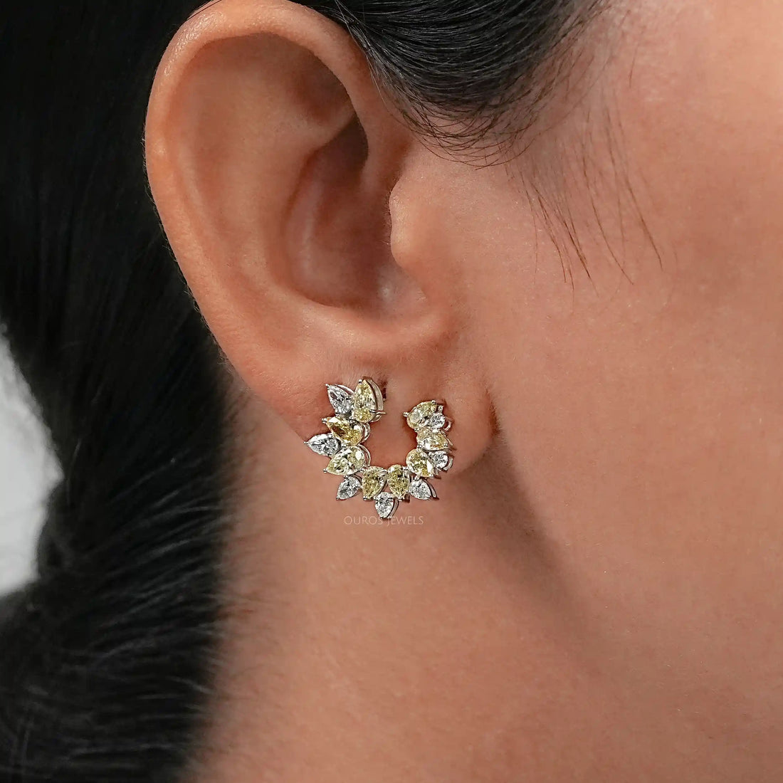 Open Yellow Pear Lab Diamond Hoop Earrings Earrings