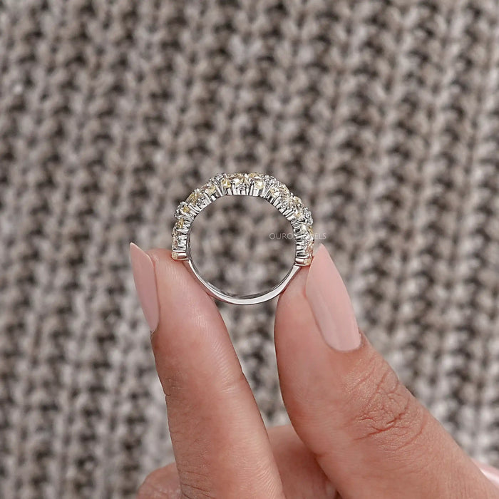 Yellow Pear Shape Floral Style Half Eternity Diamond Band