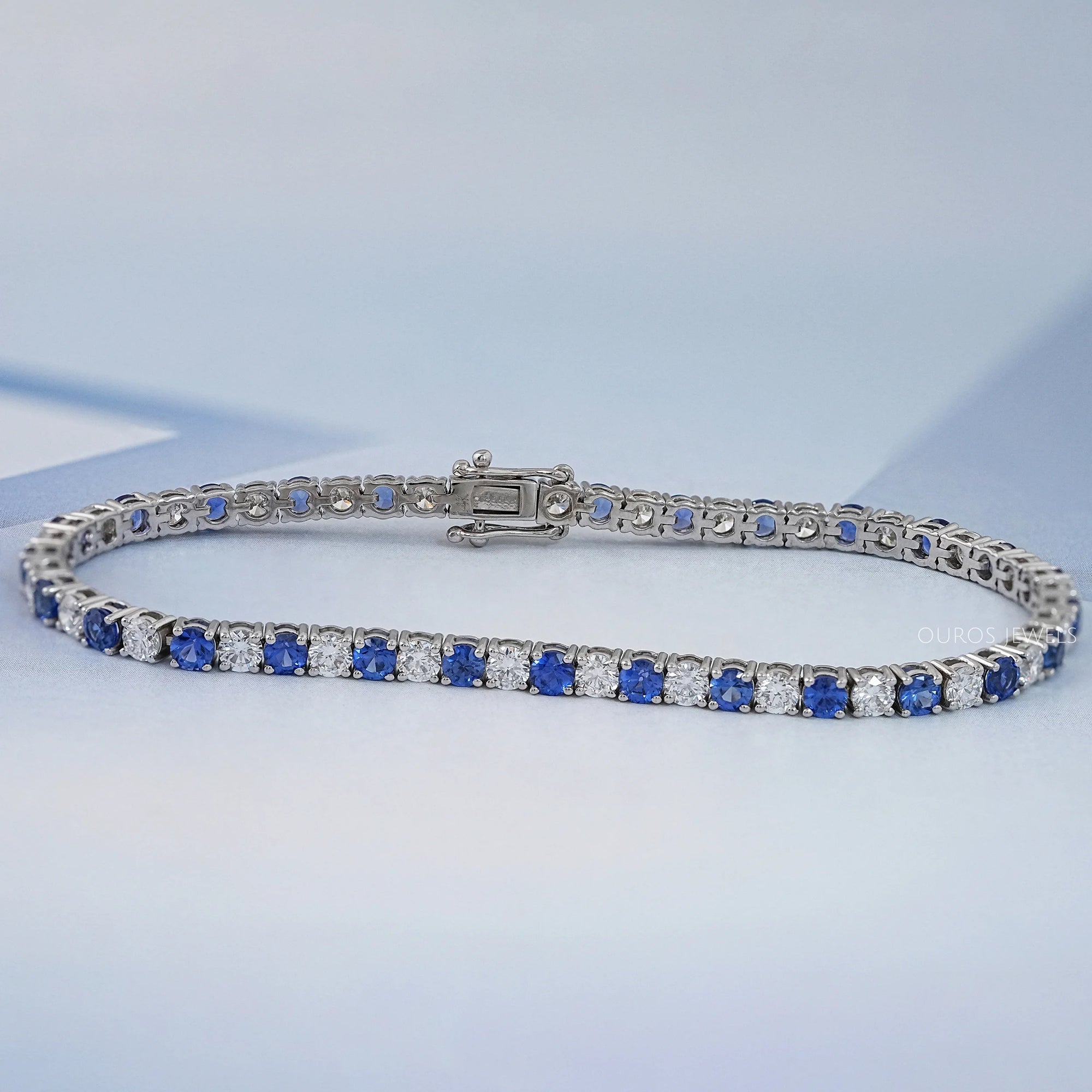 Sapphire Round Gemstone And Lab Diamond Tennis Bracelet