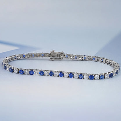 Sapphire Round Gemstone And Lab Diamond Tennis Bracelet