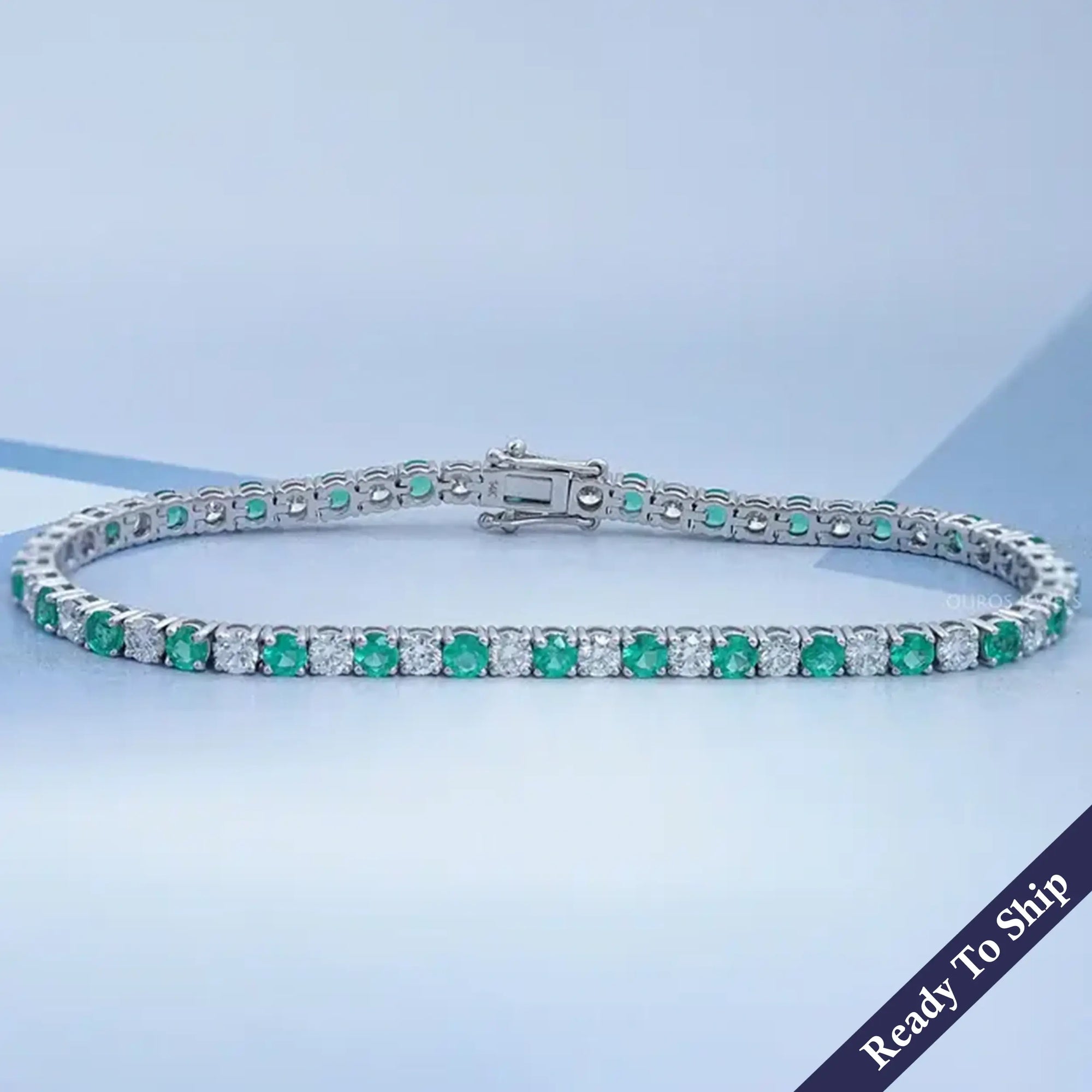 Green Round Gemstone And Lab Diamond Tennis Bracelet Bracelet