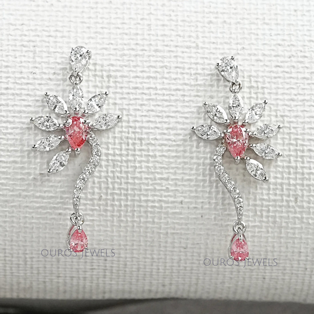 Flower Shape Pink Pear & Marquise Shape Earrings Earrings