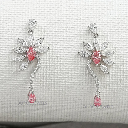 Flower Shape Pink Pear & Marquise Shape Earrings Earrings