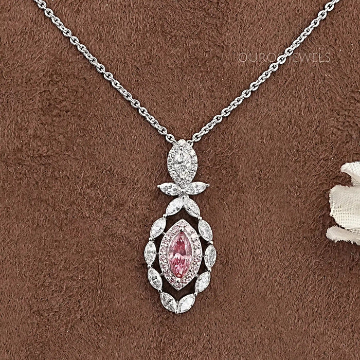 Pendentif double halo en forme de marquise rose