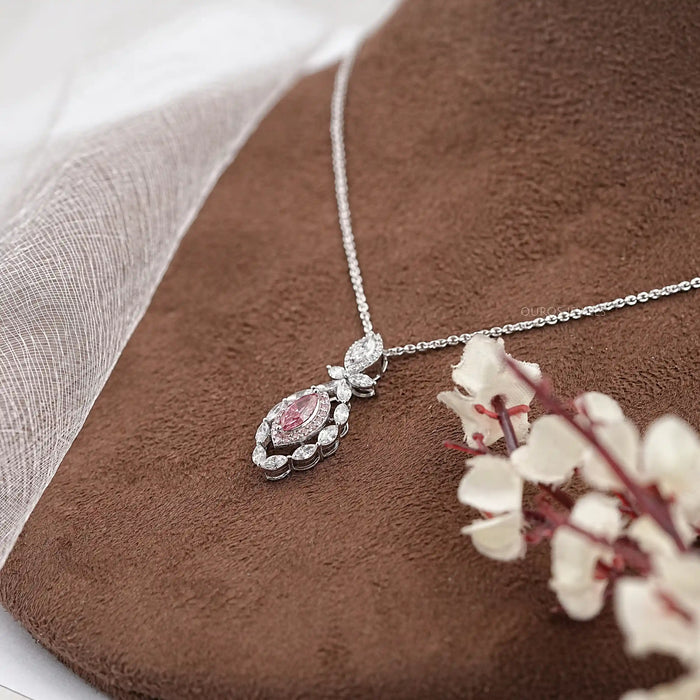 Pink Marquise Lab Diamond Double Halo Pendant