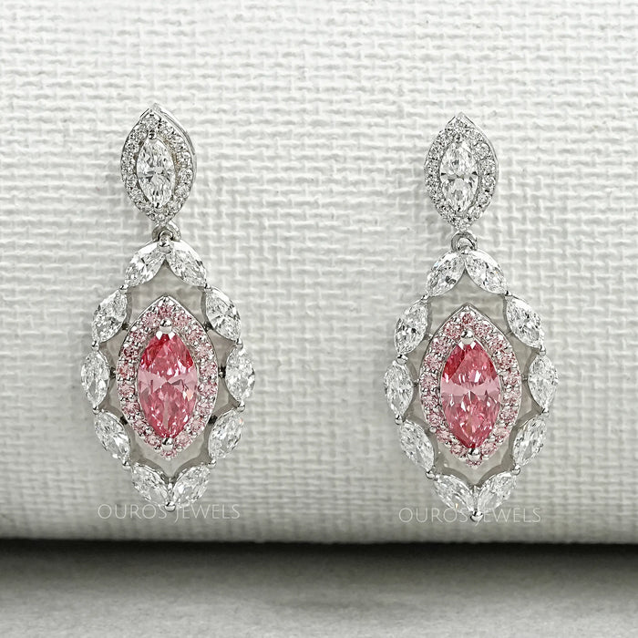 Boucles d'oreilles fantaisie à double halo en forme de marquise rose