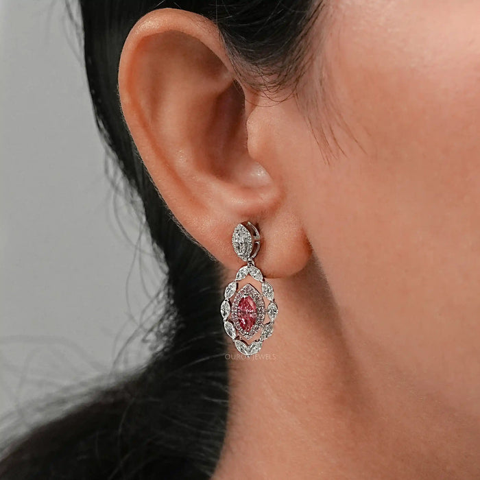 Pink Marquise Lab Diamond Double Halo Earrings