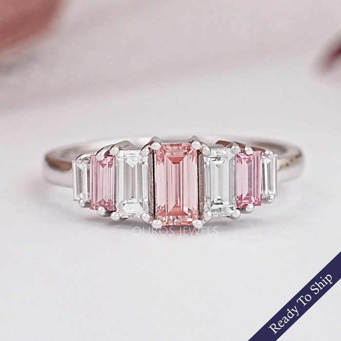 Fancy Pink Baguette Cut Lab Diamond Seven Stone Ring