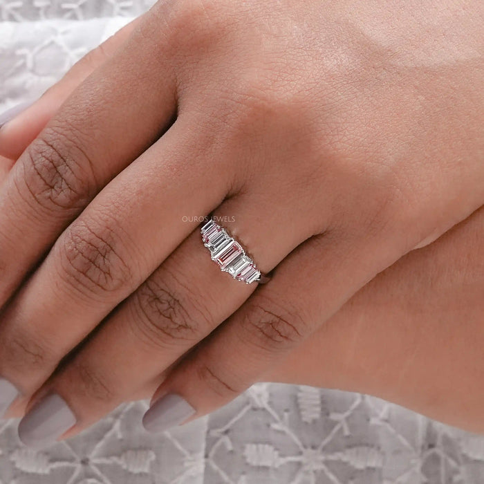 Fancy Pink Baguette Cut Lab Diamond Seven Stone Ring