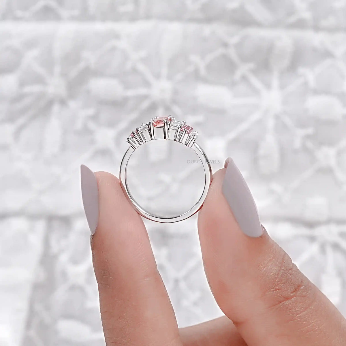 Fancy Pink Baguette Cut Lab Diamond Seven Stone Ring Ring