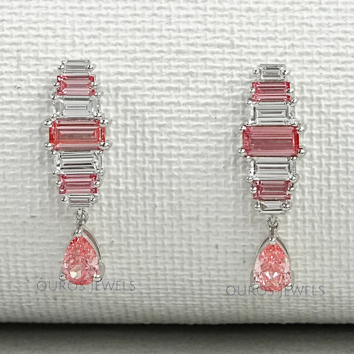 Pink Baguette Attentive Diamond Earrings