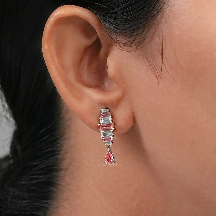 Alternative Pink Baguette Diamond Drop Earrings