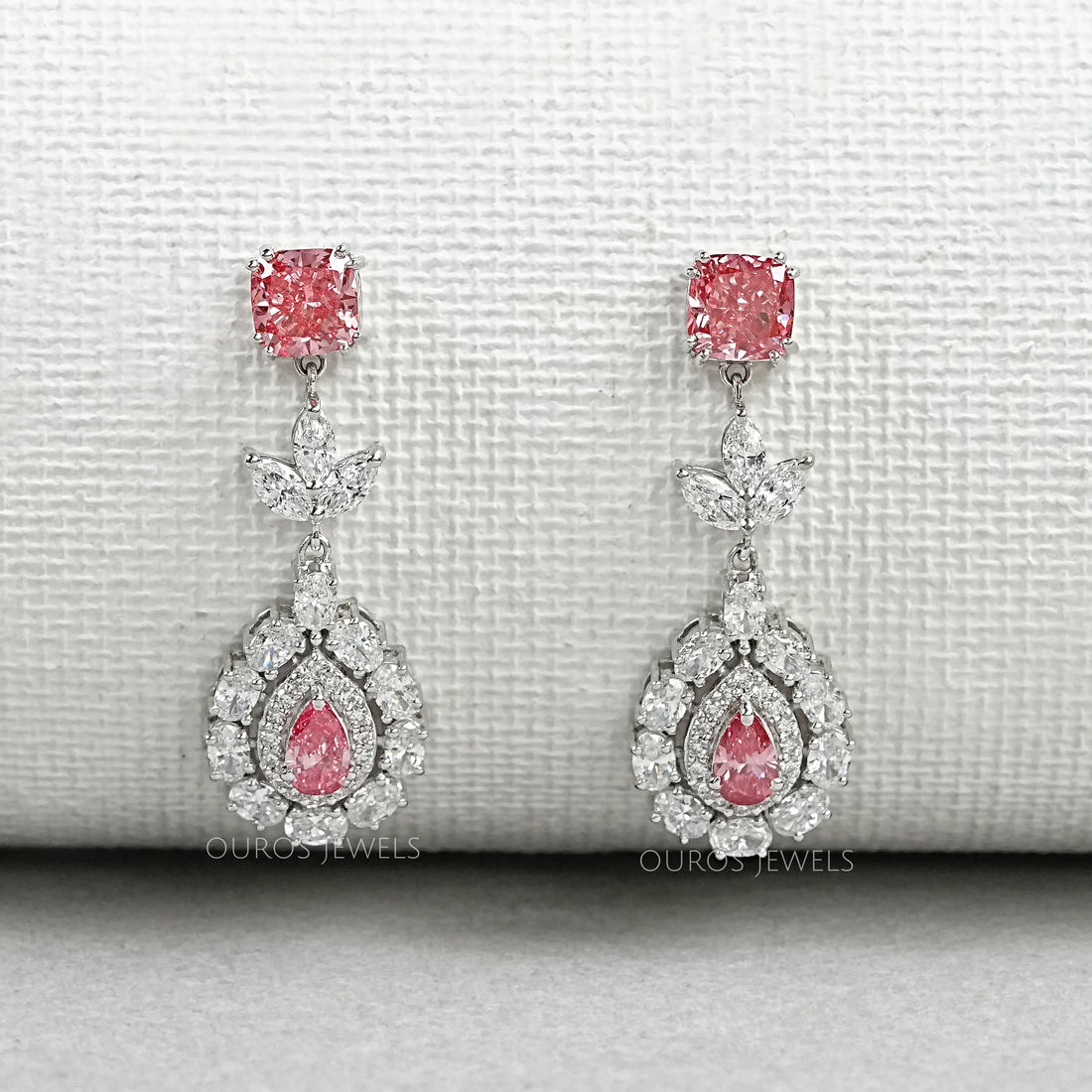 Pink Diamond Double Halo Pear Dangle Earrings Earrings