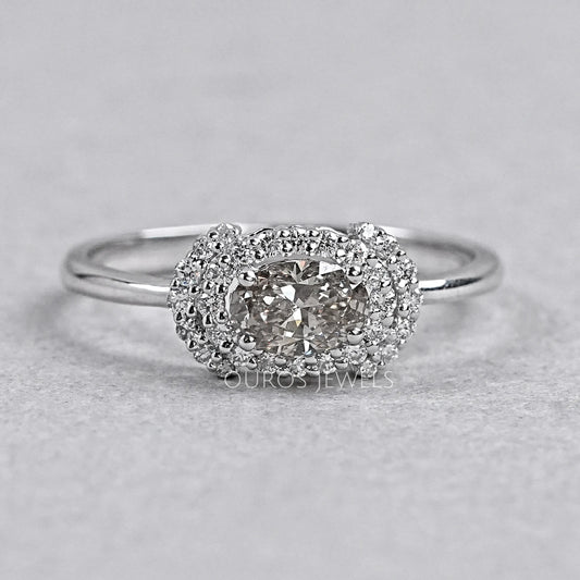Oval Shape Olive Diamond Halo Ring Ring