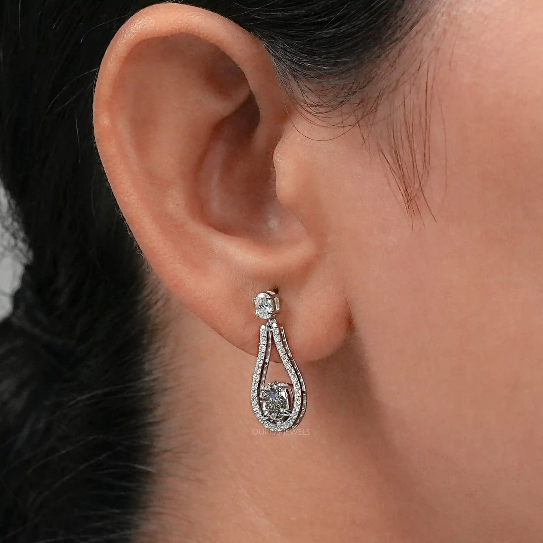 Olive Oval Diamond Layered Teardrop Dangle Earrings Earrings