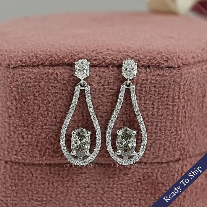 Olive Oval Diamond Layered Teardrop Dangle Earrings