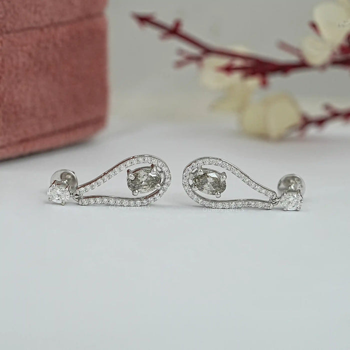 Olive Oval Diamond Layered Teardrop Dangle Earrings