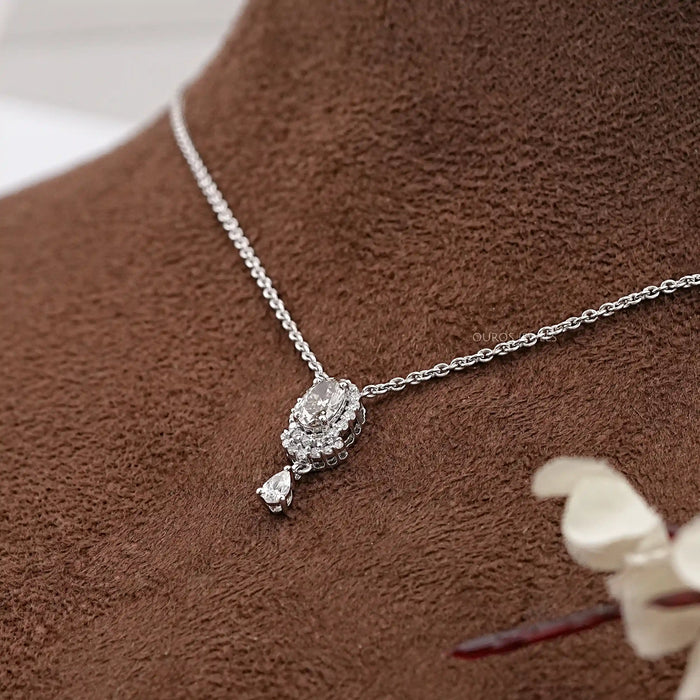 Olive Oval Lab Diamond Halo Pendant