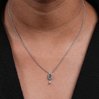 Olive Oval Lab Diamond Halo Pendant Necklaces