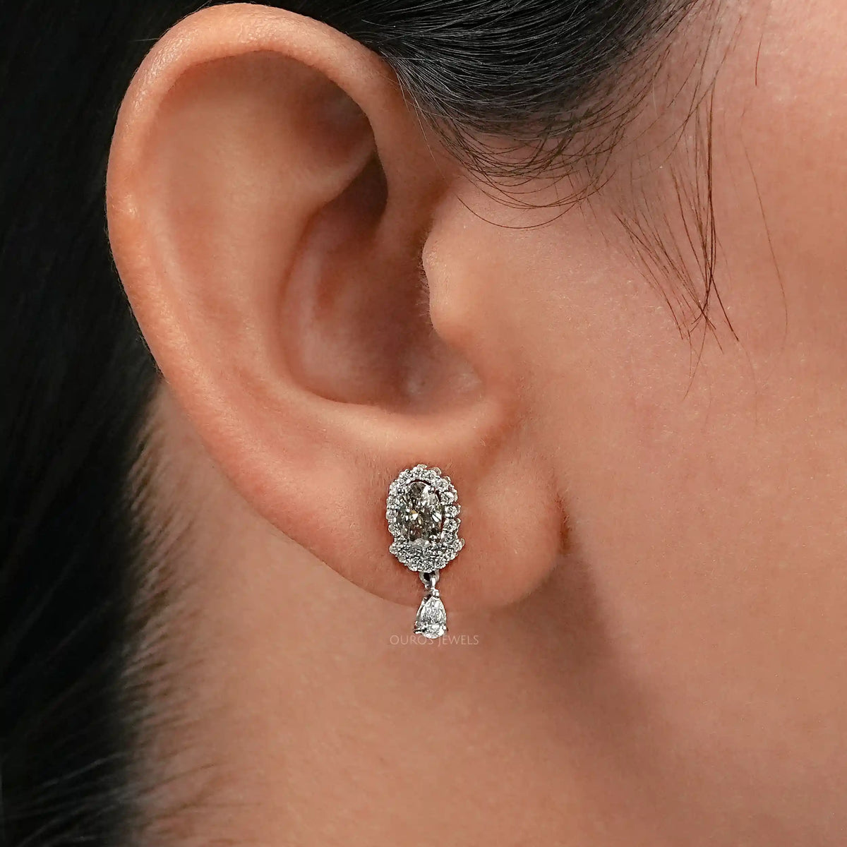 Olive Oval Diamond Halo Drop Earrings Earrings